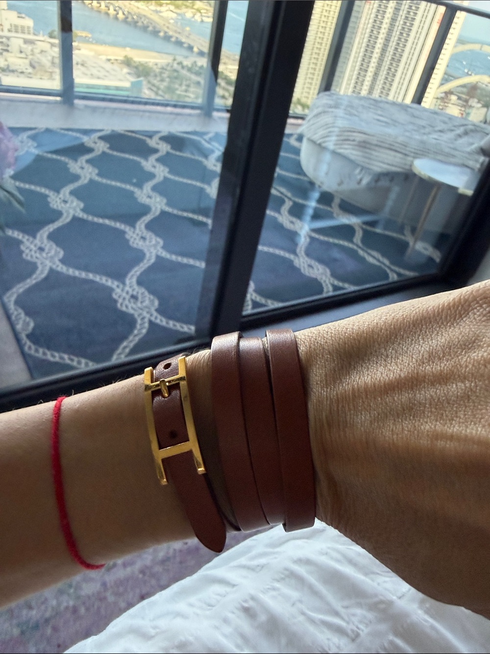 Hermes Brown Leather Multi-Wrap Bracelet with Gold Accent